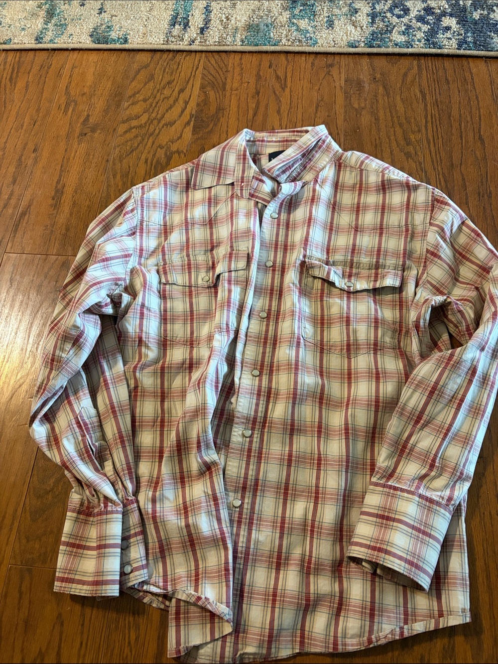 Wrangler Plaid Button-Down Shirt in White and Red
